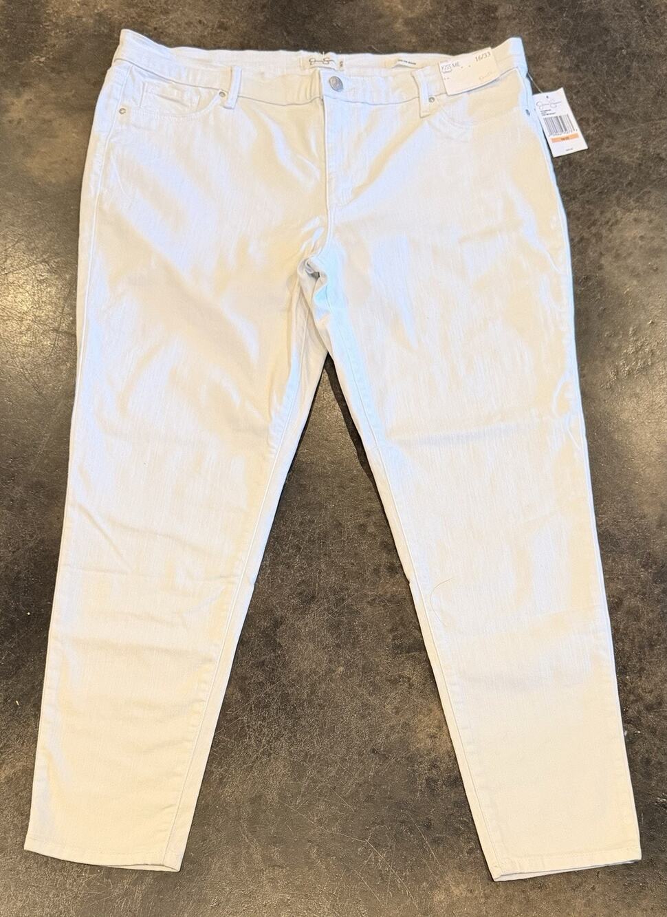 New Jessica Simpson Kiss Me Mid Rise Skinny White Jeans Size 16/33 Women's W38"